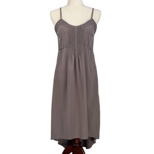 Bar III STRAPPY V NECK BRAIDED‎ PINTUCK SMOCKED BACK HI-LOW TIE WAIST DRESS GRAY
